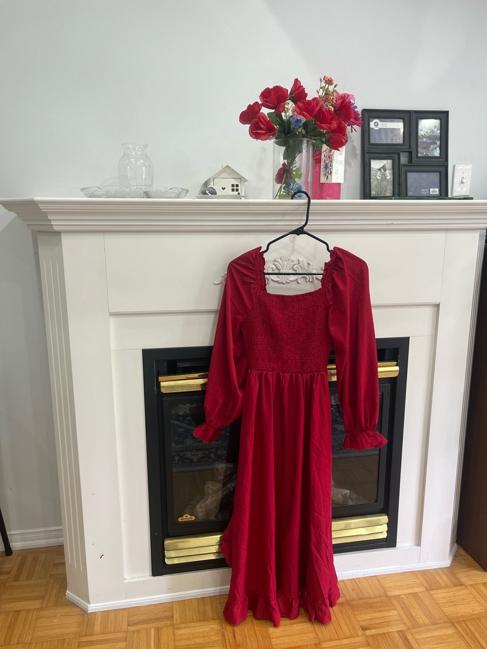 Source Unknown Red Long-Sleeve Smocked Maxi Dress for Girls